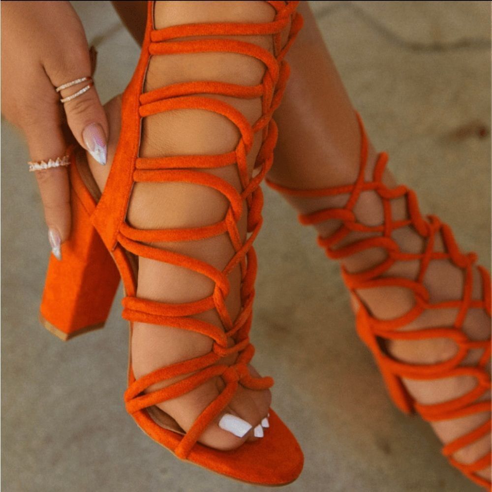 ORANGE CORSET LACE UP HEELED SANDAL